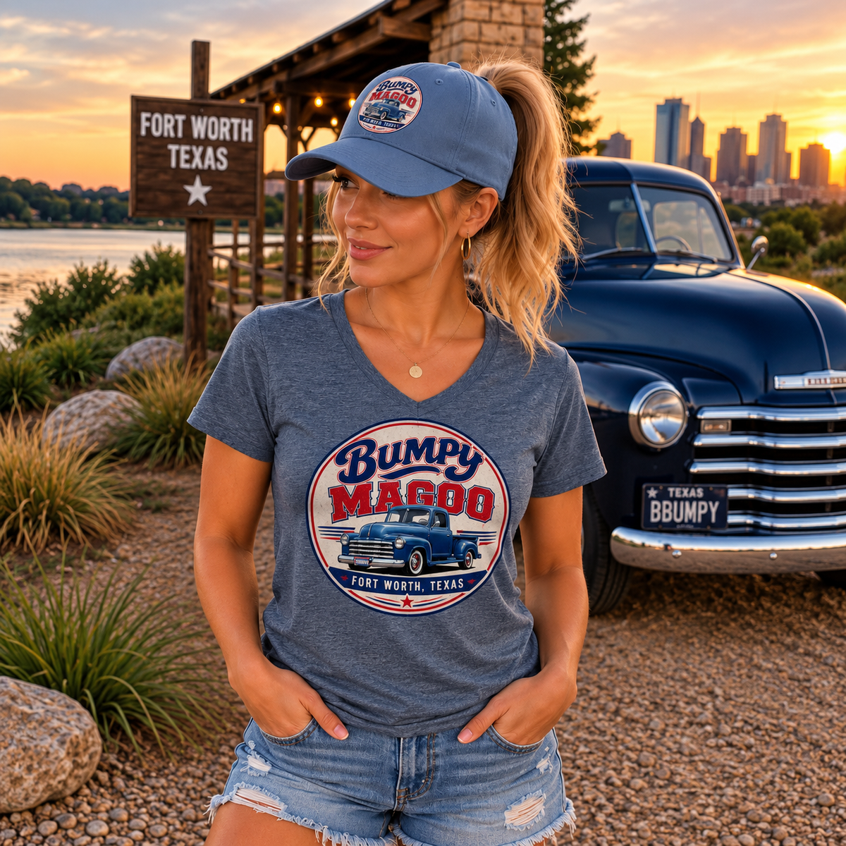 Bumpy Magoo Women’s Relaxed V-Neck Tee – Heather Slate